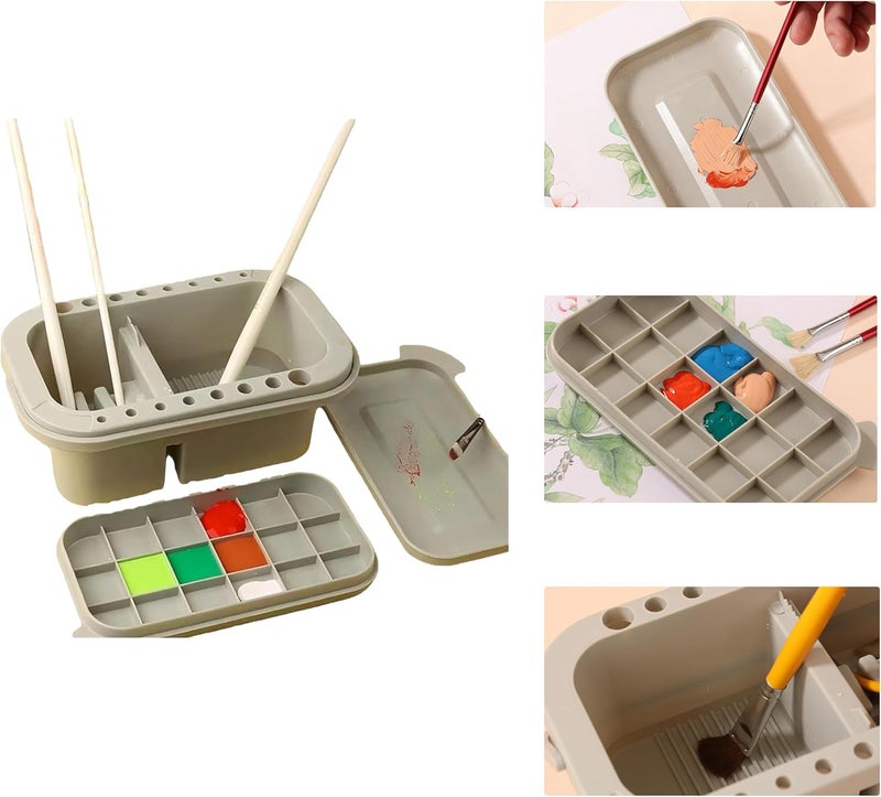 ZHQZZPH with Lid - 3-in-1 Organizer Includes Paint Palette & Water Cup, Portable Brush Storage & Cleaner Set for Acrylic/Oil Painting - Image 3